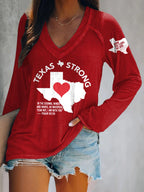 V-neck Retro Texas Strong From The Flood, We Rise Texas Strong In The Storms, Winds And Waves, He Whispers,“Fear Not, I Am With You”— Psalm 107:29 Print T-Shirt