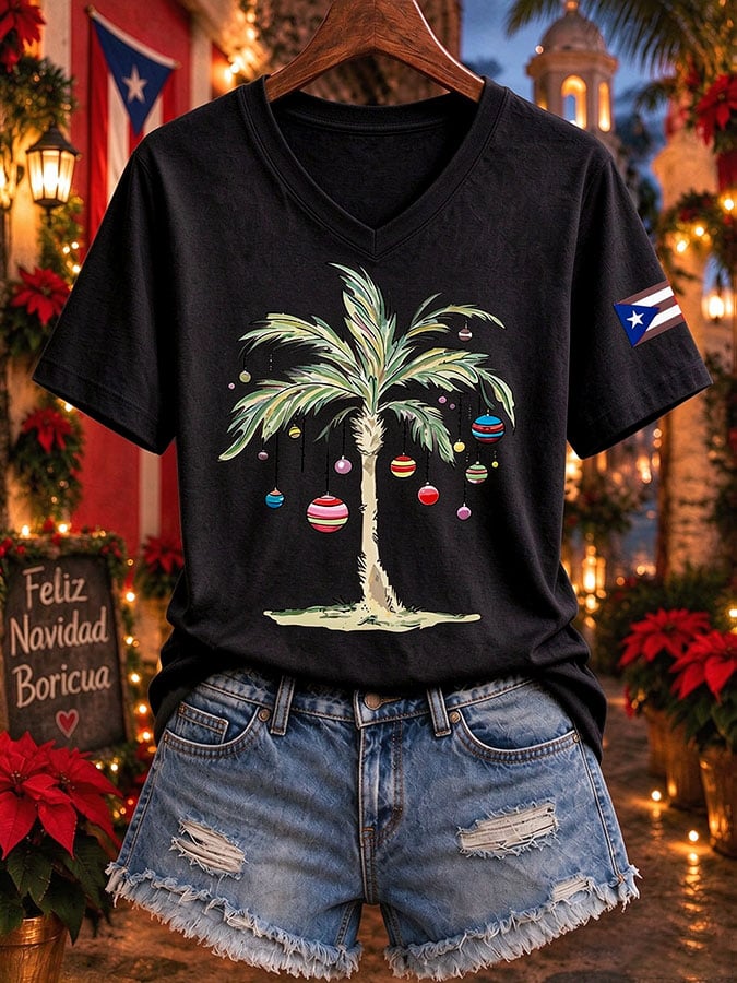 Women's Boricua Christmas Print Top