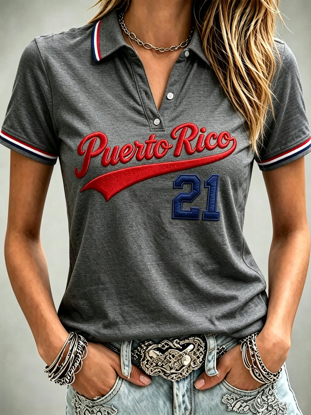 Women's No. 21 Baseball Print Casual Polo Collar