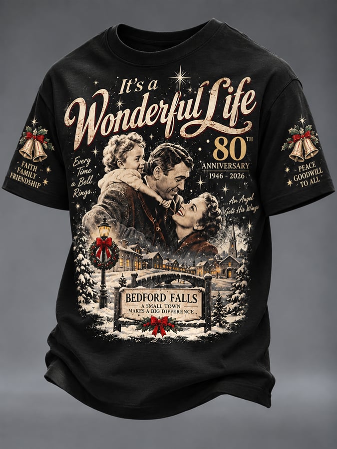 🔥🔥2nd 50% Off 🔥🔥Men's It's A Wonderful Life Christmas Print Round Neck T-shirt