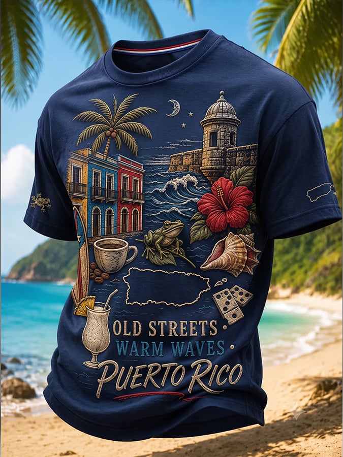 Men's Casual Puerto Rico Print T-Shirt