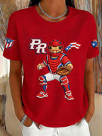 Women's Retro Baseball  Print T-Shirt