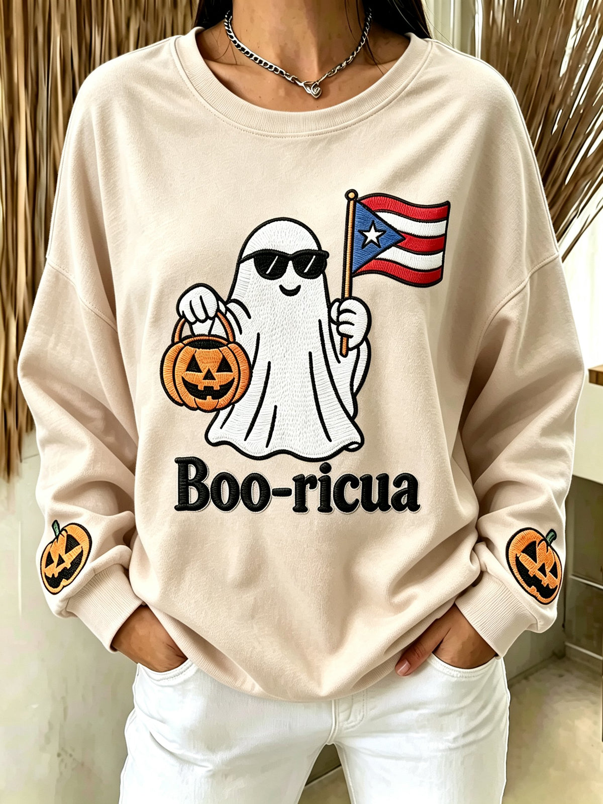 Women's Halloween In Puerto Rico Printed Long-Sleeve Sweatshirt