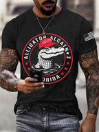 Men's Alligator Alcatraz Ready To Serve Dark Humor Patoitic Printing T Shirt
