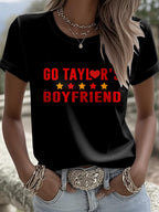 Women's Football Print Crew Neck T-Shirt
