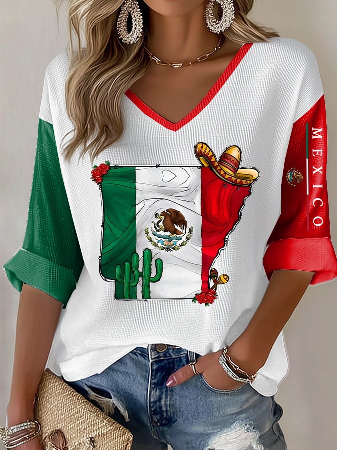 Women's Casual Printed Waffle Top