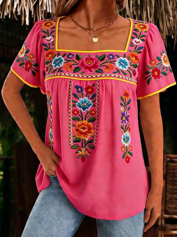 Women's Cinco de Mayo Printed Cotton-Linen Top