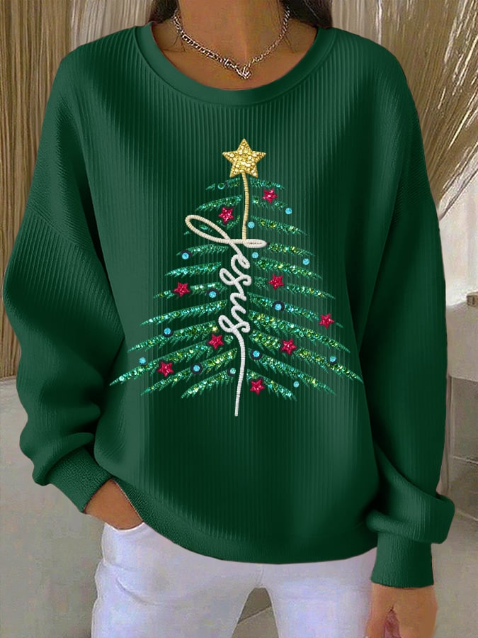 Women's casual Christmas Jesus Christmas tree sweatshirt