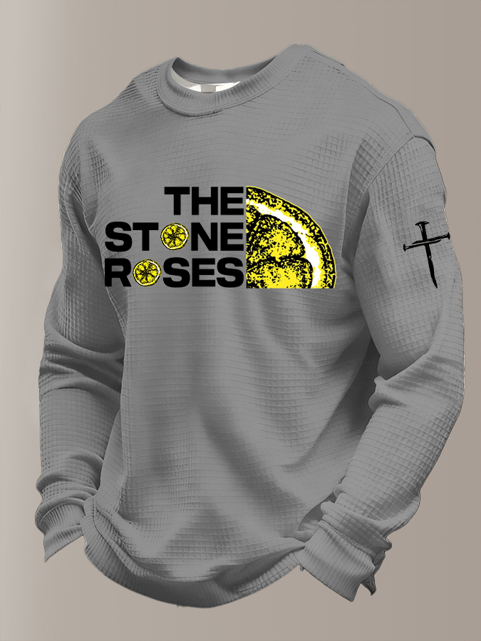 Men's Music Print Waffle Fabric Long-Sleeve T-Shirt