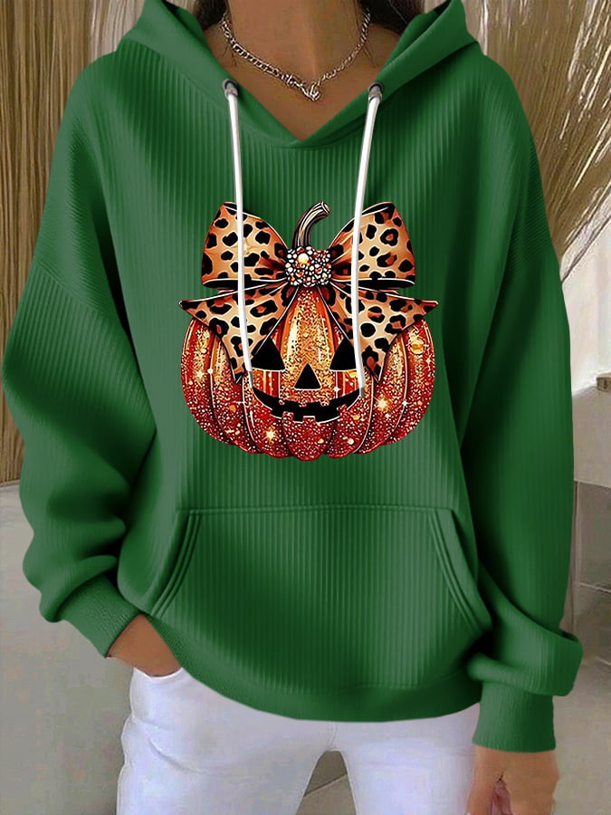 Women's Casual Autumn Pumpkin Texture Hoodie