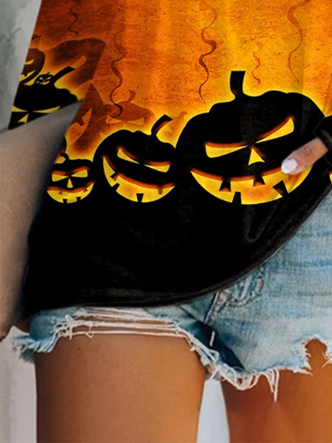 Women'S Halloween Pumpkin Print Long Sleeve T-Shirt