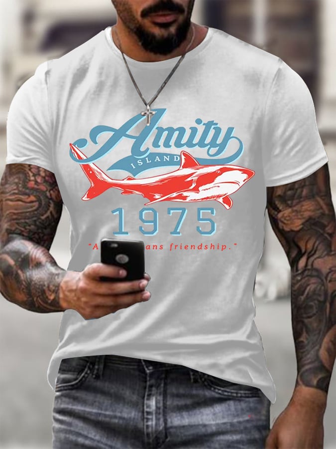 Men's Amity Island 1975 Printed Round Neck T-Shirt