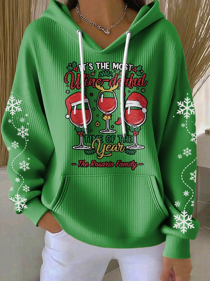 Women's Casual It's The Most Wine-Derful Time Of The Year Textured Thickened Hoodie