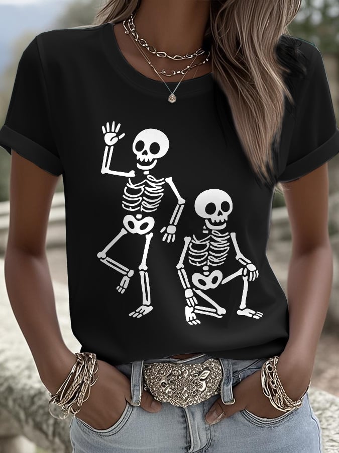 Women's Halloween FDT Printed Casual Crew Neck T-Shirt