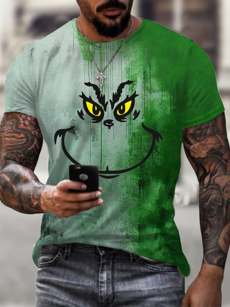 Men's Fashion Casual Halloween Horror Expression Print T-shirt