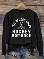 Women's Romantic Ice Hockey Print Long-Sleeved Sweatshirt