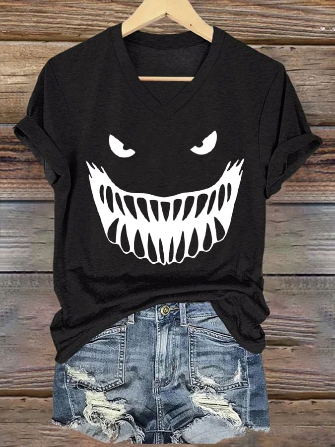Women's Shark Face Print T-shirt