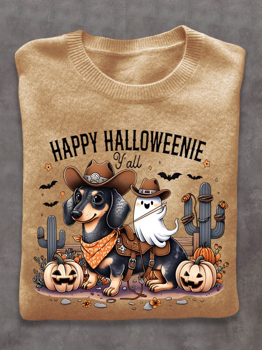Dog Ghost West Halloween Art Print Thin Sweater