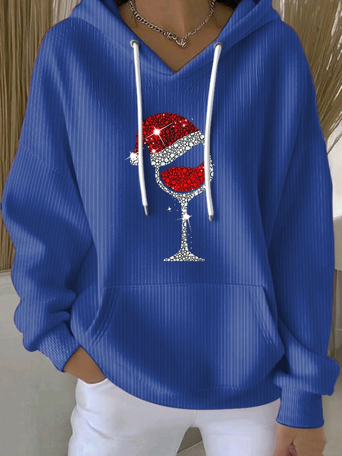 Women's Christmas Hat Wine Glass Sweatshirt