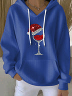 Women's Christmas Hat Wine Glass Sweatshirt