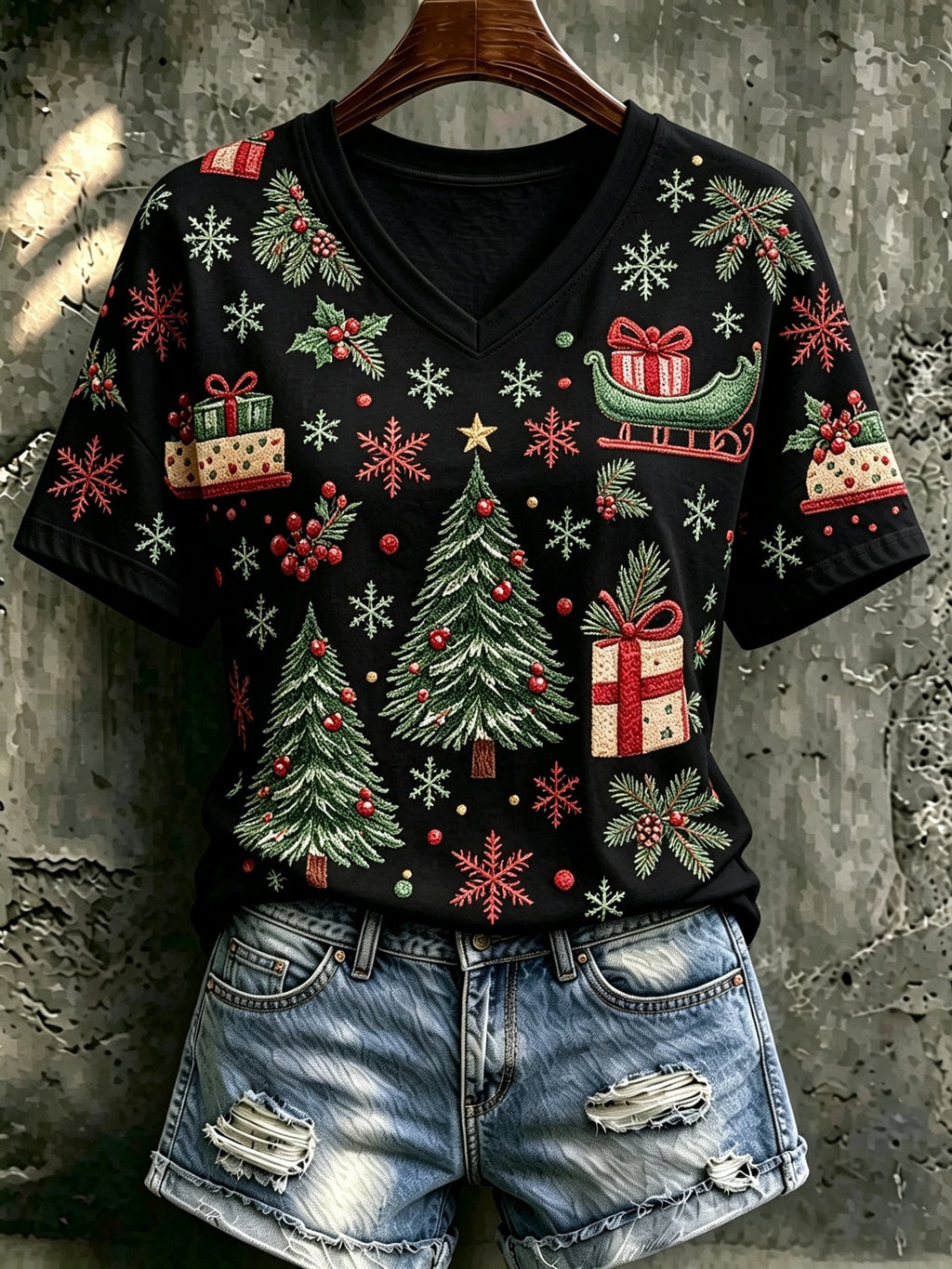 Women's Christmas Print Cozy T-shirt
