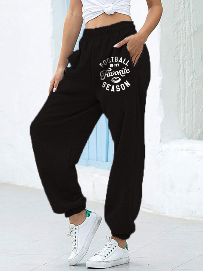 Football is My Favorite Season Print Casual Pants
