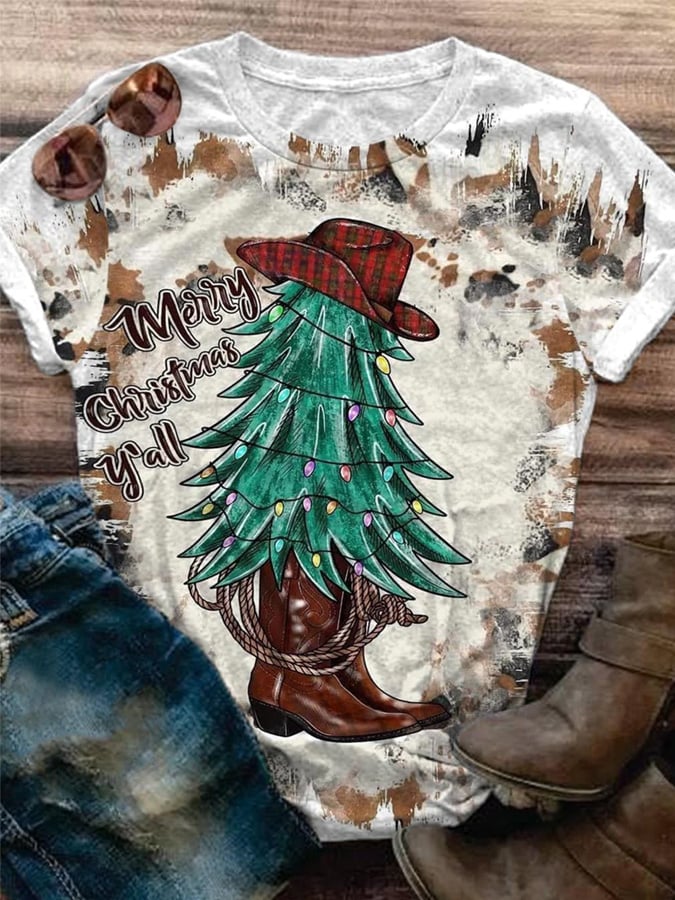 Women'S Western Christmas Printed Casual T-Shirt
