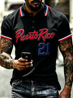 Men's Puerto Rico Baseball Print Polo Shirt