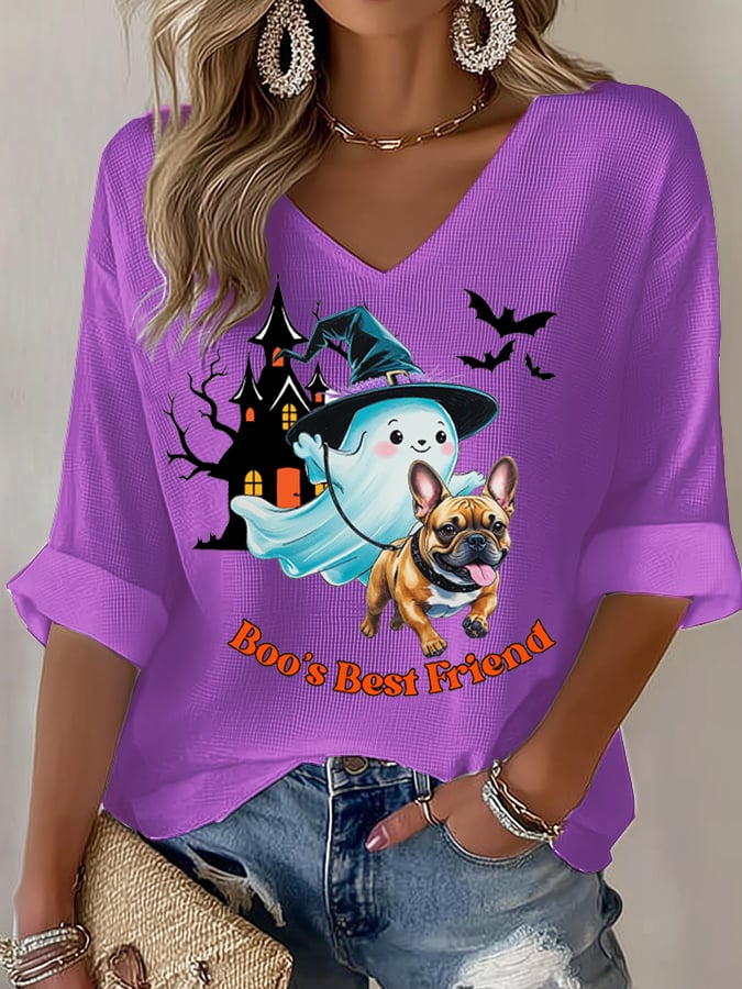 Dog Ghost Halloween Art Printed Long Sleeve Top