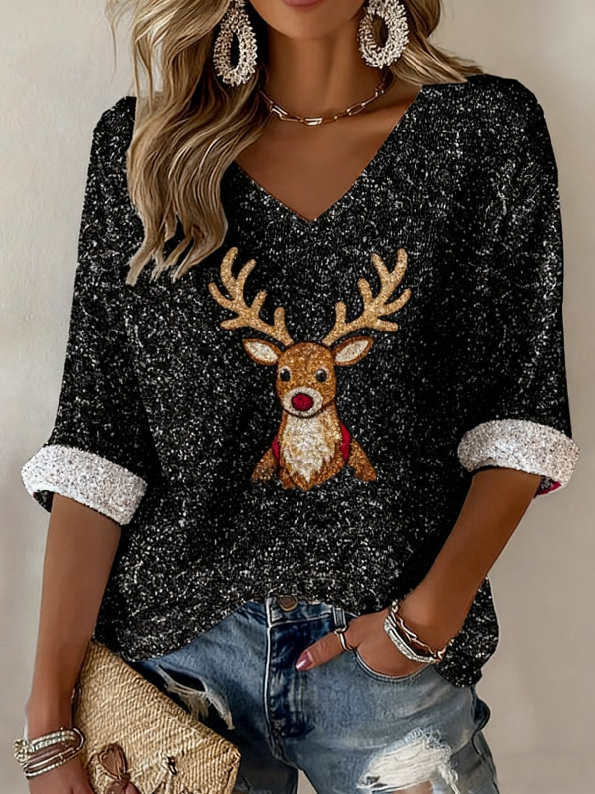 Women's Christmas Elk Print Shirt