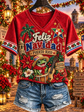 Women's Puerto Rico Christmas Print Casual T-shirt