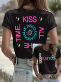 Women's Kiss All The Time Disco Occasionally Print Round Neck T-shirt