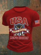 Men's Retro USA Mens Hockey Gold Medal Print Casual T-Shirt