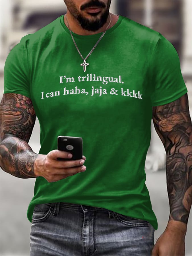 Men'S Fun Trilingual Joke Hat Short-Sleeve T-Shirt