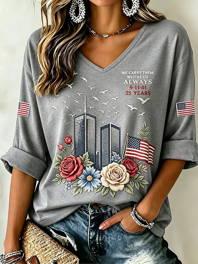 Women's Never Forget September 11 Print T-Shirt