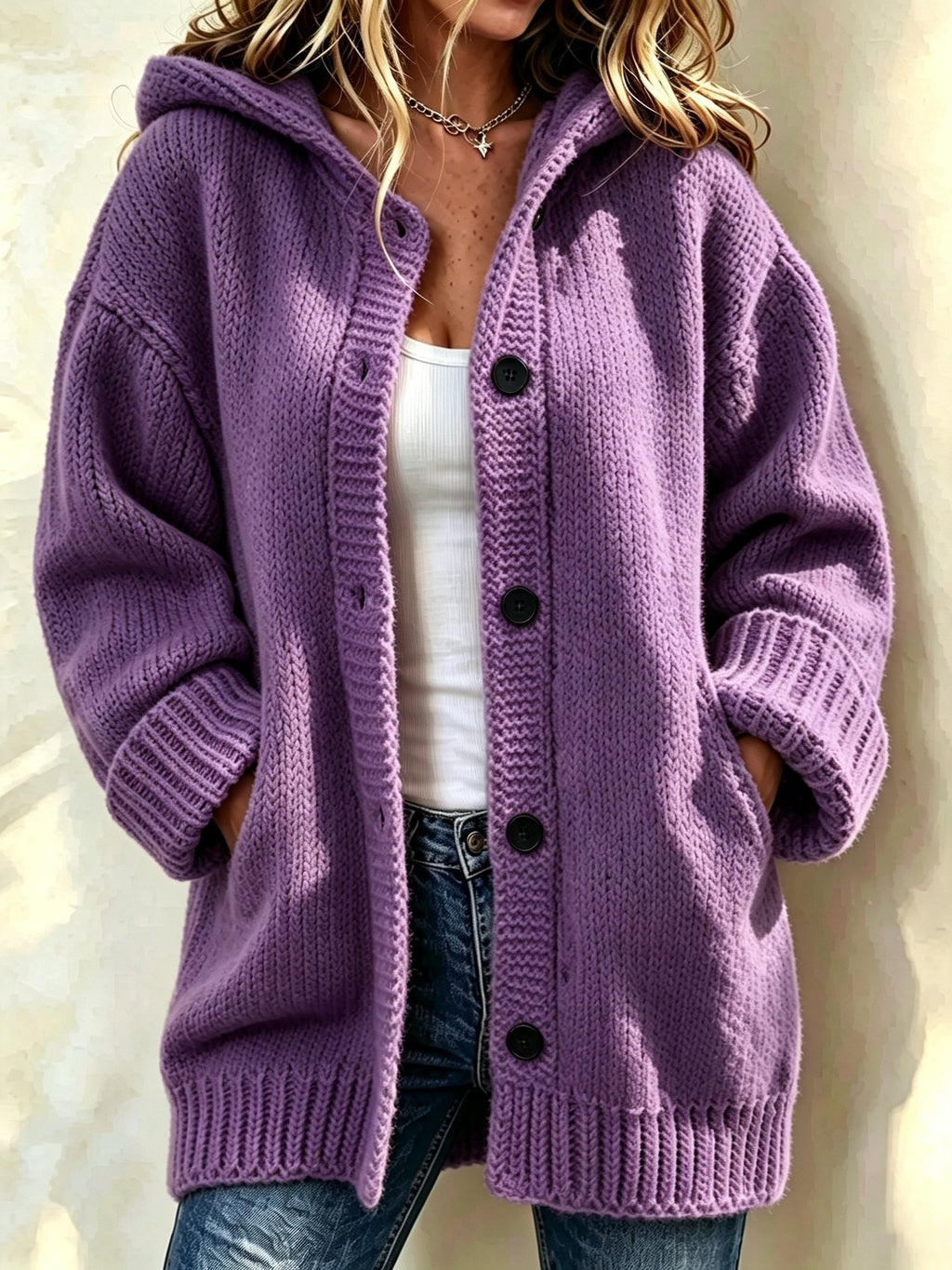 Women's Casual Printed Knitted Fabric Plush Jacket Cardigan