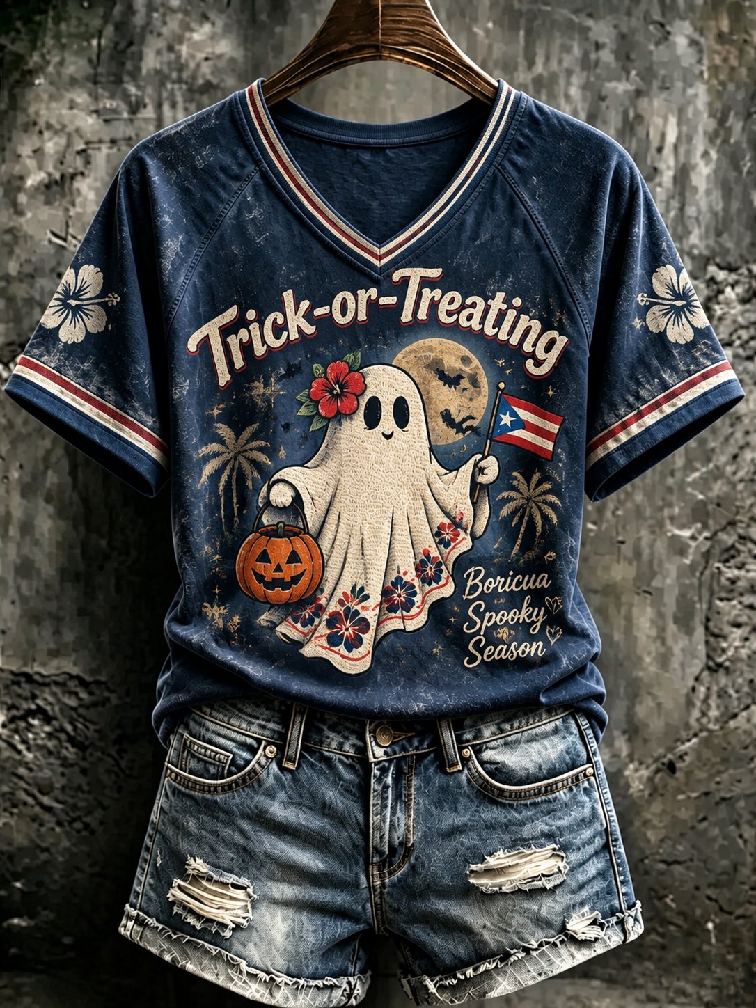 Women's Retro  Puerto Rico  Halloween Printed Top