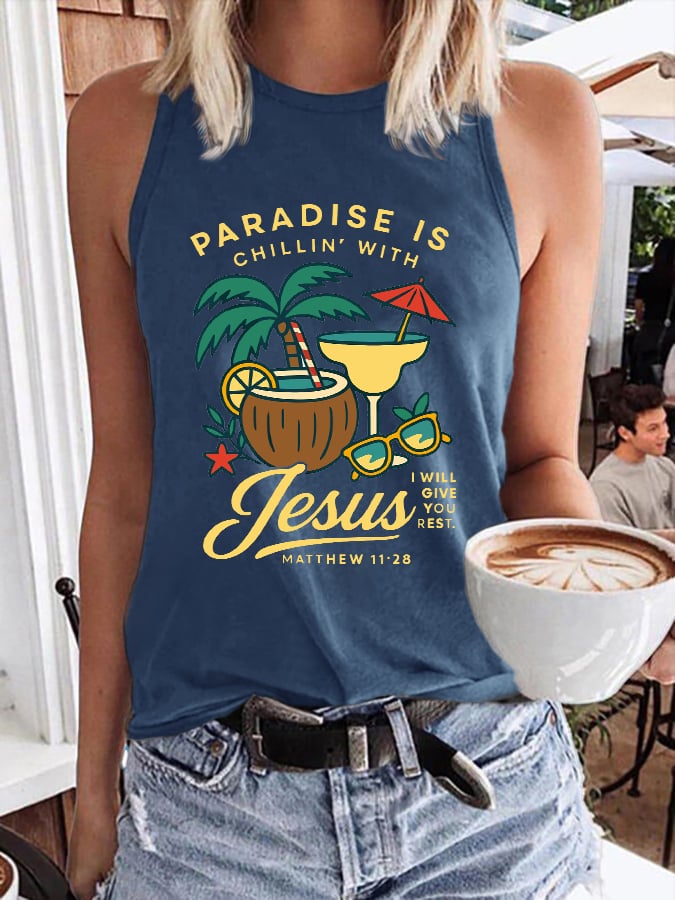 Women's Chillin' With Jesus Printed Crew Neck Vest