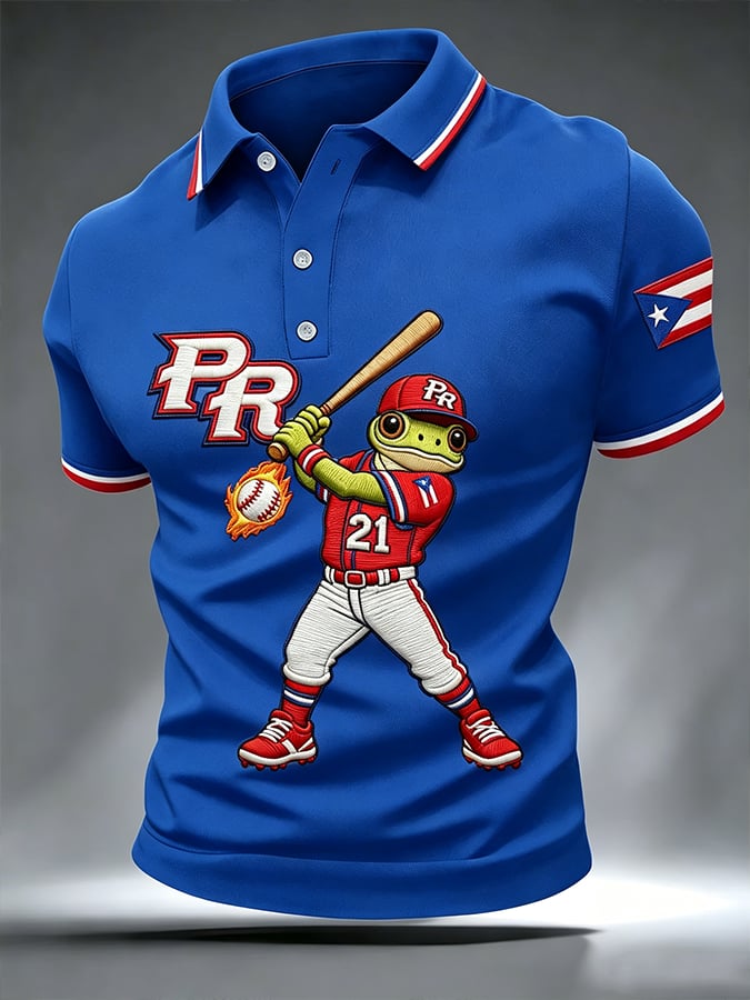 Men's Puerto Rico Baseball Print Polo Shirt