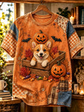 Women's Halloween Cute Dog Printed T-shirt