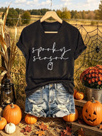V-Neck Retro Halloween Spooky Season Ghost Print T-Shirt