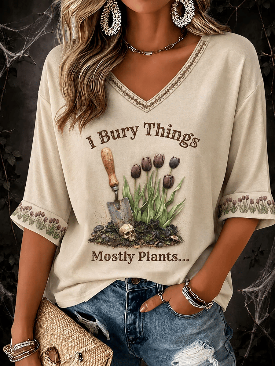 Women's Retro I Bury Things, Mostly Plants... Print T-Shirt