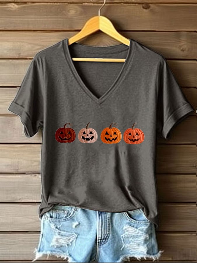 Women's Pumpkin Face Casual T-Shirt