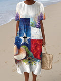 Women's Casual Retro Texas Oil Painting Printed Cotton And Linen Dress