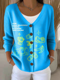 Puerto Rico Casual Print Thick Needle Striped Cardigan