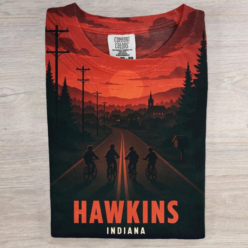 Hawkins Indiana National Park Upside Down 80s Horror Art Print V-neck T-shirt