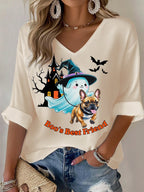 Dog Ghost Halloween Art Printed Long Sleeve Top