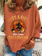 Women's Just A Girl Who Loves Halloween Printed Crew Neck Sweatshirt