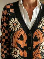 Women's Casual V-Neck Halloween Print Cardigan