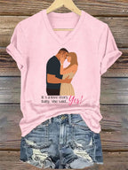 V-Neck Retro It’s A Love Story, She Said Yes Print T-Shirt